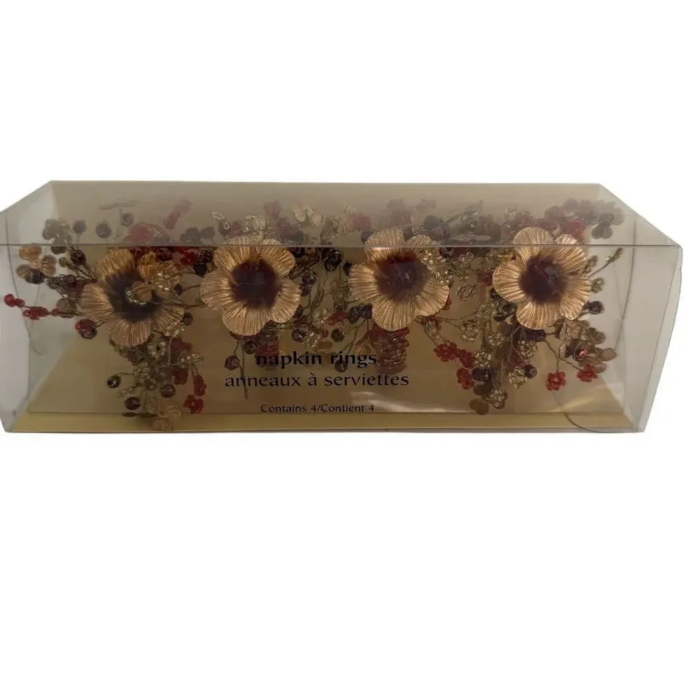 PIER 1 Gold and Beaded Fall Napkin Rings Set of 4 Thanksgiving Christmas